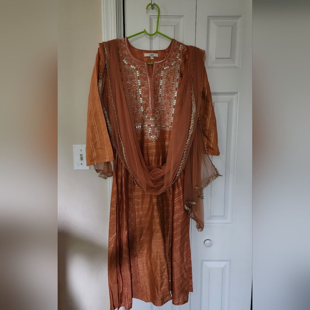 Vans Brown and Gold Embroidered Top